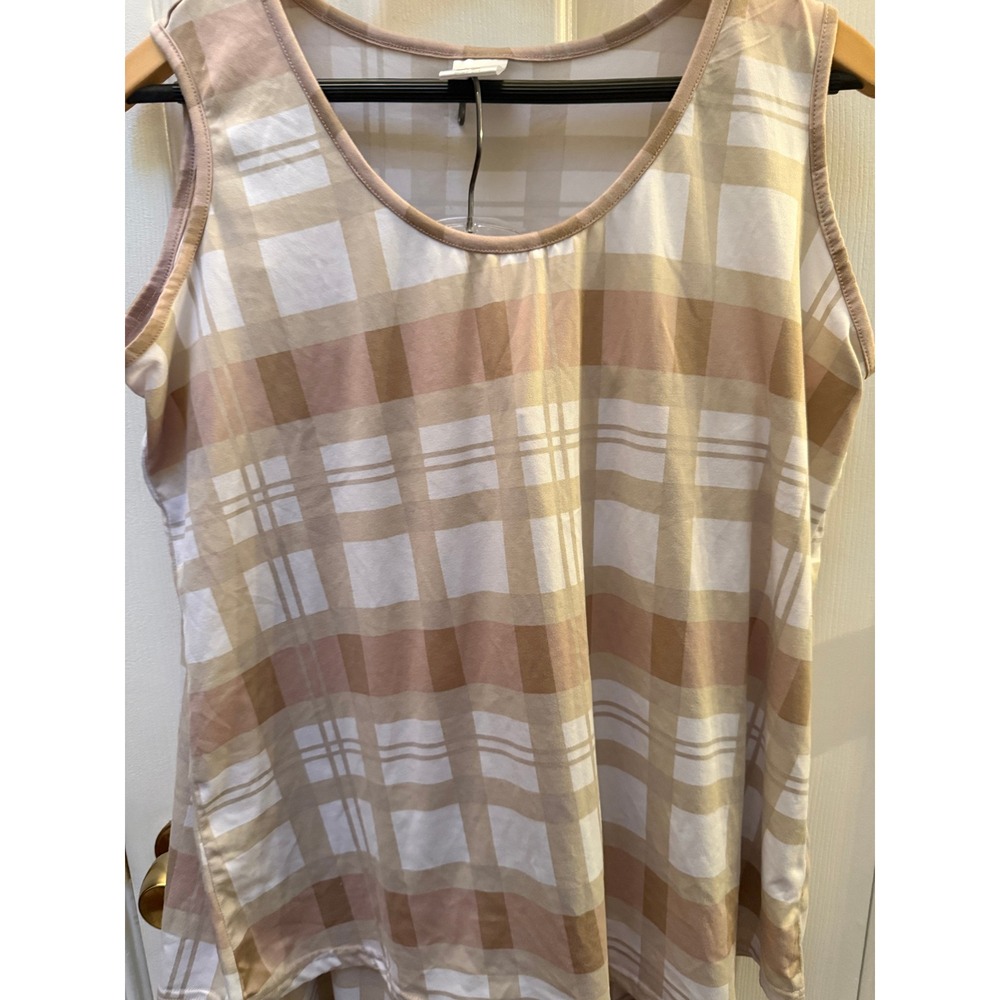 Serra Tan and White Plaid Pajama Set Tank and Pants Women XL Preppy Sleepwear - Picture 2 of 3